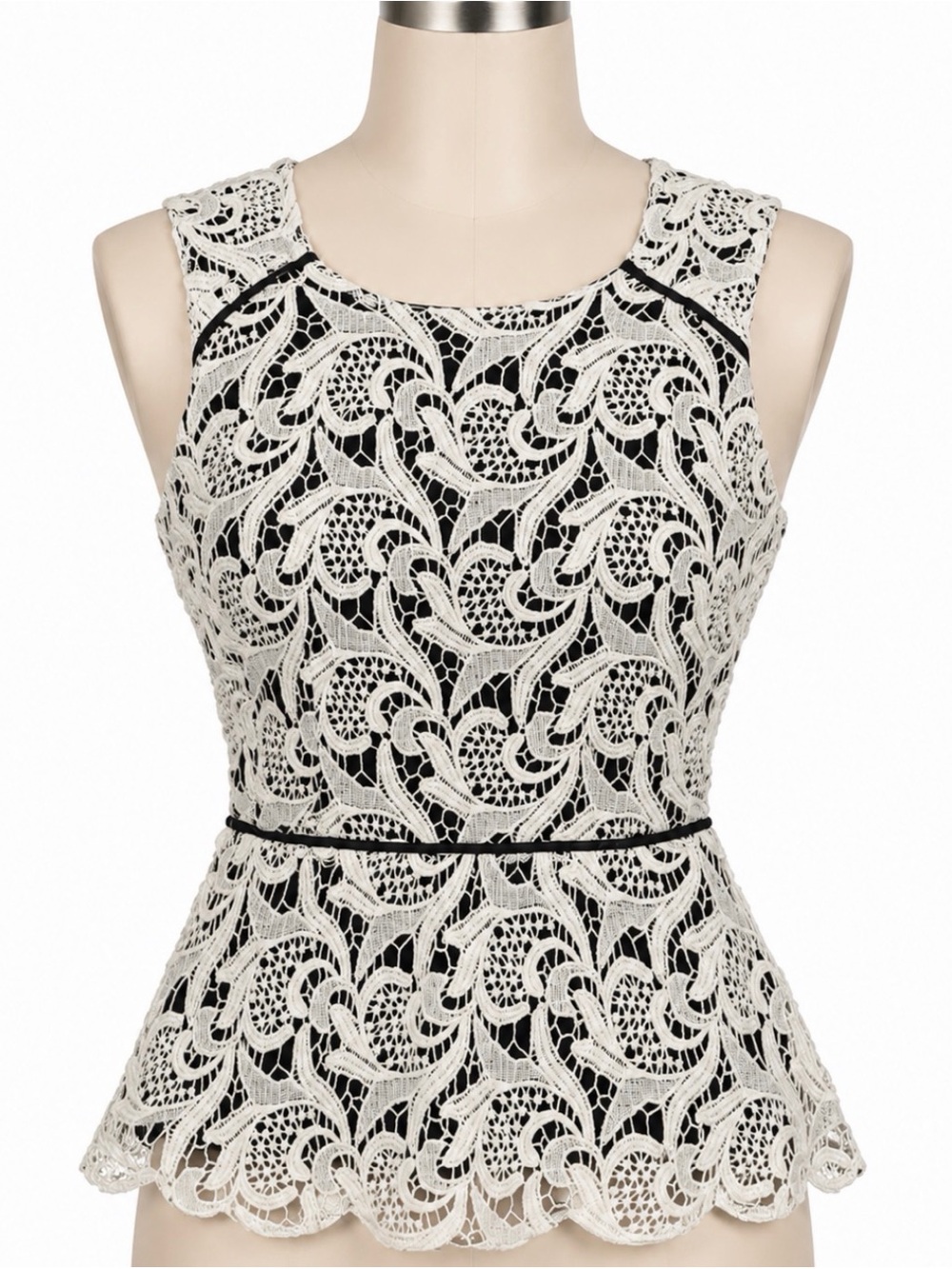 Maeve Black and White Lace Peplum Top